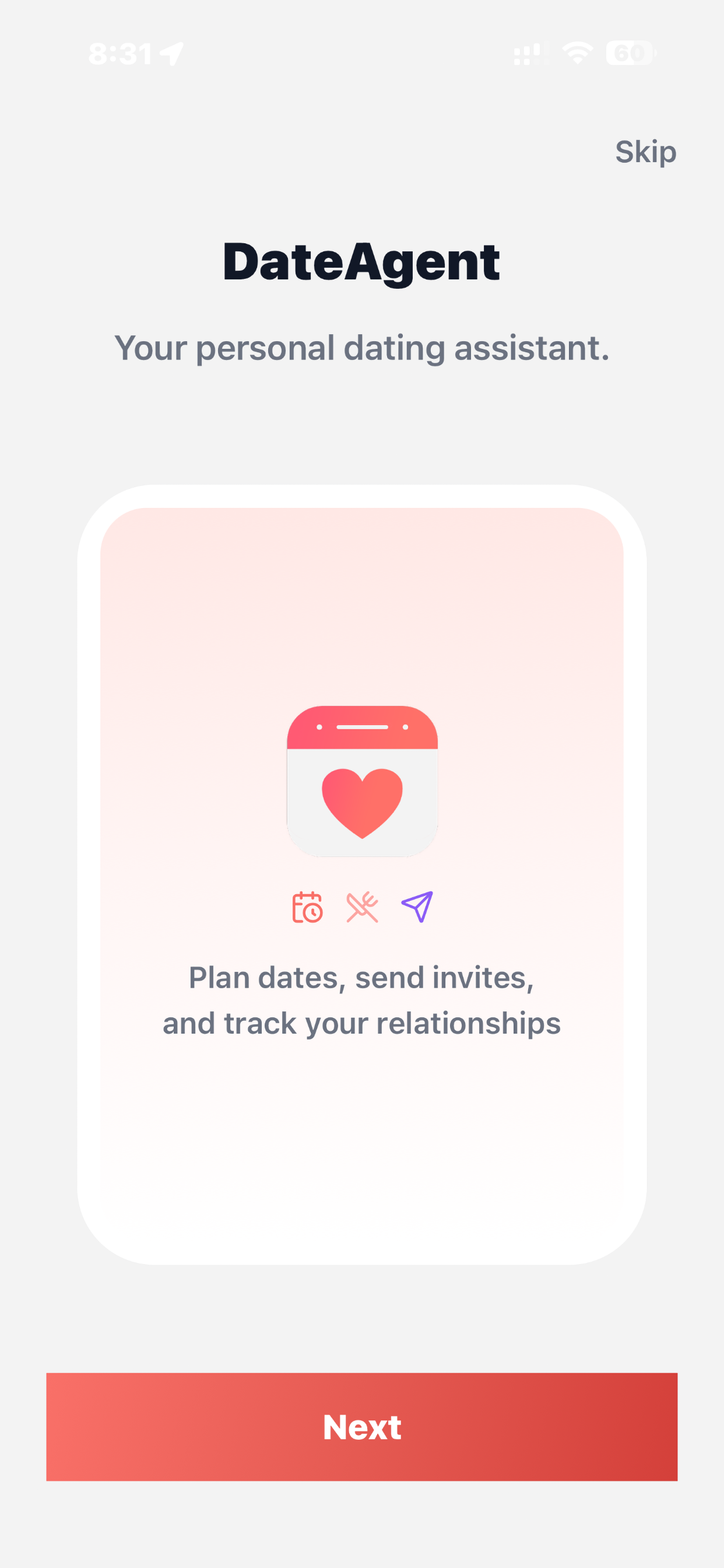 DateAgent app — plan dates, send invites, track relationships